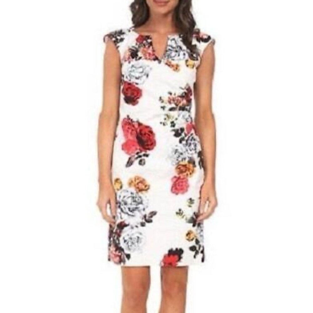 Adrianna Papell Dress 12 Floral Summer Stretch Career Church Wedding Party NEW